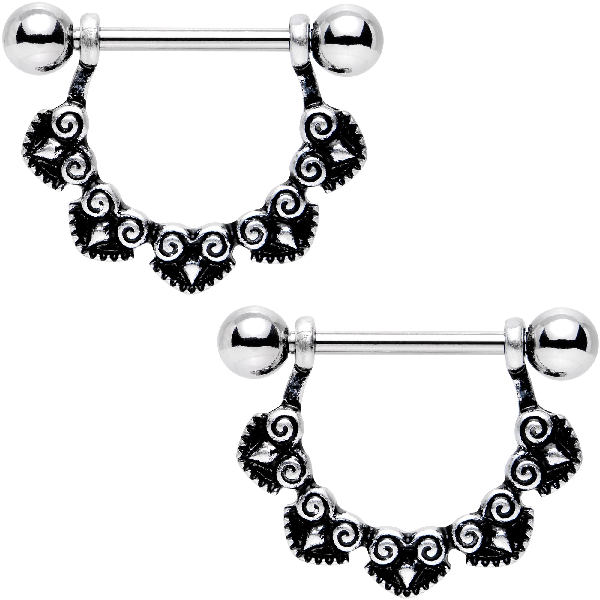 Body Candy Stainless Steel Barbell Black Tribal Spider Nipple Shield Set of 2 14 Gauge 5//8