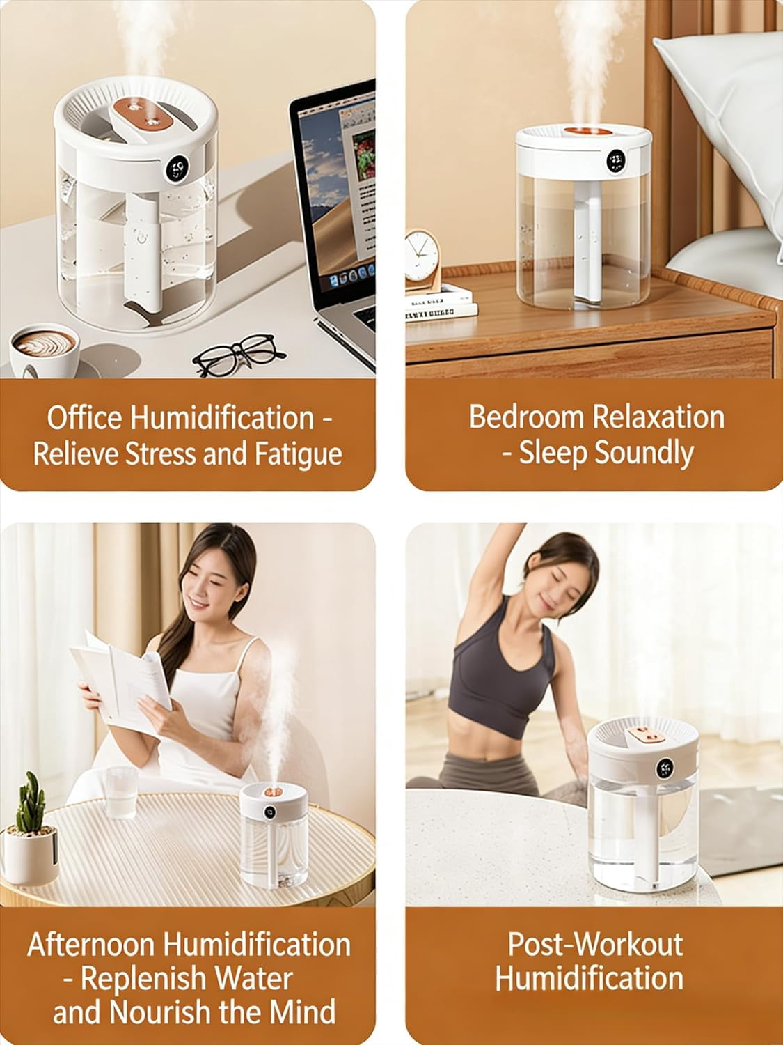 Dreamzy Humidifier for Large Room Cool Mist Bedroom Desktop Double Nozzle Cool Mist Humidifier with Night Light,Auto Shut-Off,No leakage Design