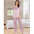 thumbnail image 2 of Ekouaer Women's Satin Silky Pajama Set Short Sleeve Two Piece Nightwear Short Sleeve T Shirt with Long Pajama Set Pj Loungewear, 2 of 6