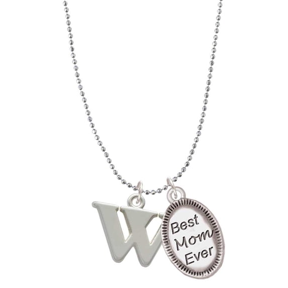 Delight Jewelry Silvertone Large Initial - W - Best Mom Ever Charm Necklace