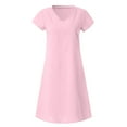 thumbnail image 6 of IDALL Summer Dresses,Petite Dresses Women's Relaxed Solid Color Fit Terry Cotton And Short Sleeve V Neck Dress Elegant Dresses,Modest Dresses,Womens Dresses Pink Dress L, 6 of 8