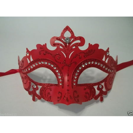 Red Mardi Gras Princess Crystal Masquerade Mask Laser Cut