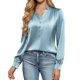 thumbnail image 4 of AUNVITO Women's Satin V-Neck Pleated Blouse with Elegant Design for Chic Style, 4 of 7