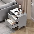 thumbnail image 4 of S-HOME Modern High Gloss Nightstand with Dual Drawers, Stylish Mirrored End Table for Bedroom & Dorm Rooms, Metal Handle, Grey, 4 of 11