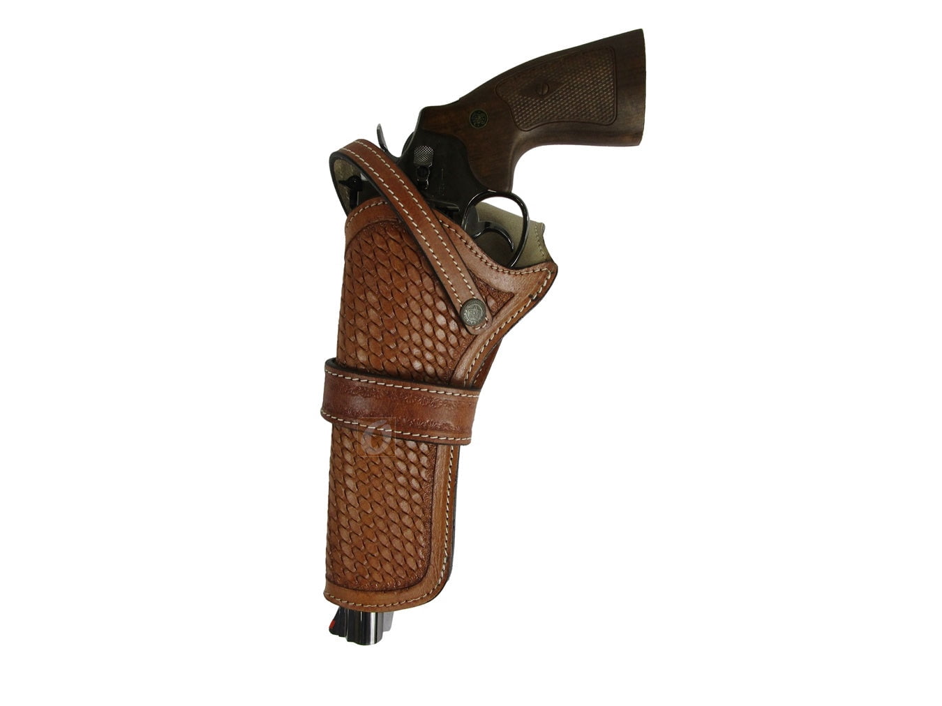 Leather Holster Basket Tooled Long Barrel Western Gun Cover Tan Color - Left Handed