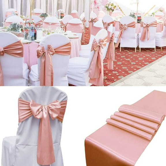 50 PCS Satin Chair Sashes Bows Decorative Universal Chair Cover Chair Ribbon Ties Back Sash for Wedding Party Ceremony Reception Event Banquet Restaurant Home Kitchen Decor(7x108 inch,Rose Gold) Rose