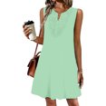 thumbnail image 4 of Wovilon Women's Sleeveless Crew Neck Shift Mini Dress with Crochet Lace Front, Relaxed Loose Fit A-Line Silhouette, Lightweight Breathable Stretchy Polyester Blend Solid Color, 4 of 5