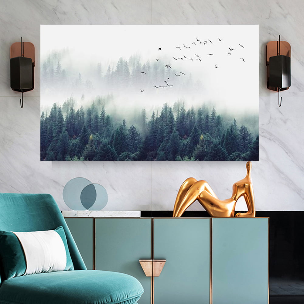 Nature Print Mountain Wall Art Landscape Canvas Prints Foggy Forest Painting Set Of 3 Framed Large Canvas Art Decor Forest Wall Art