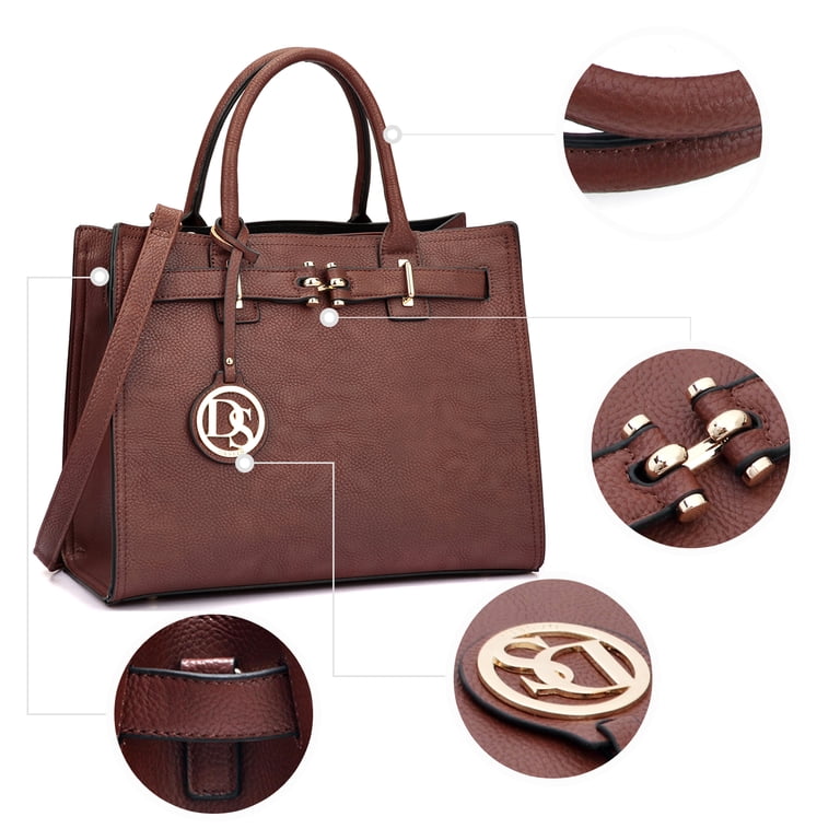 Dasein Belted Tote Work Bag, Brown Vegan Leather photo 8