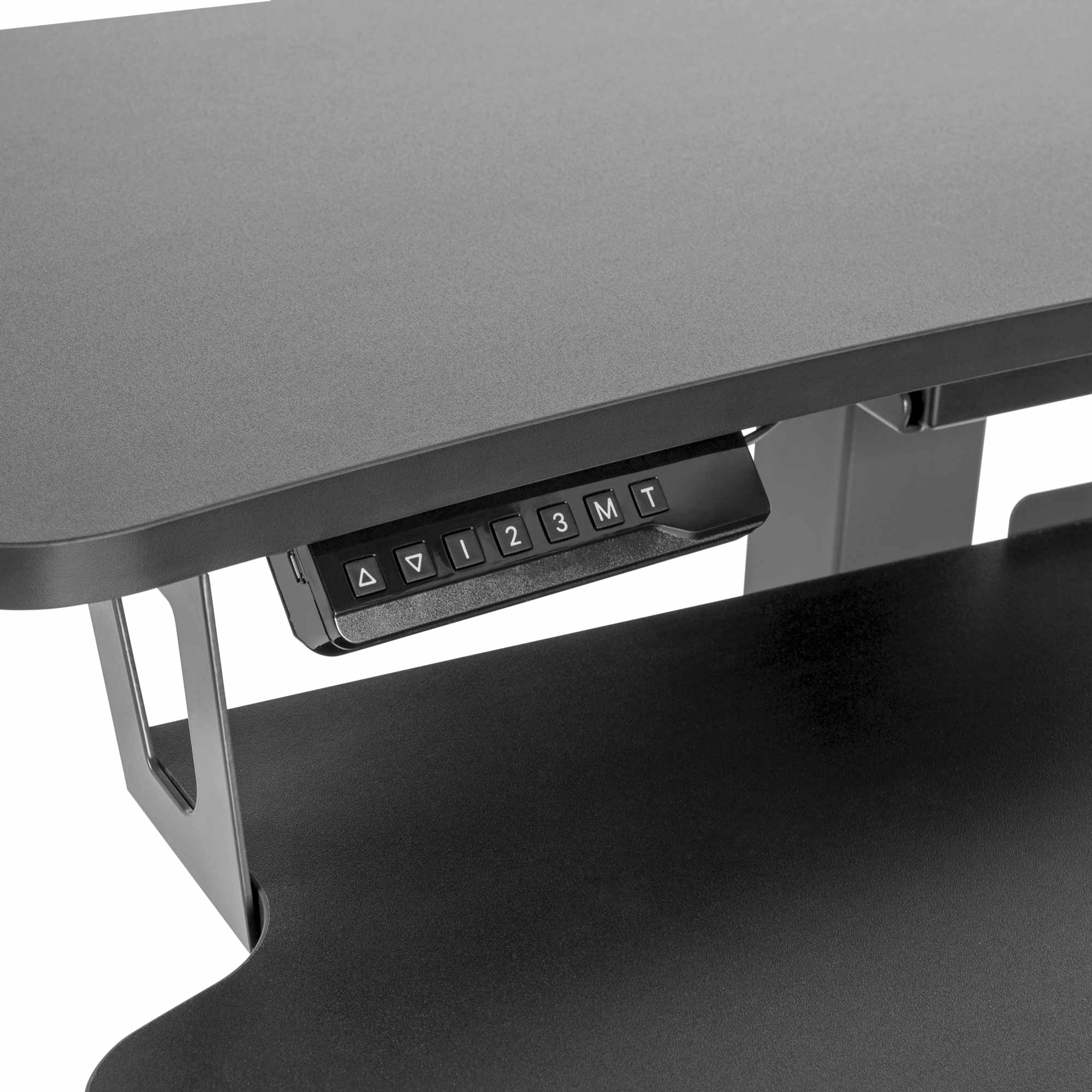 Stand Steady Electric Mobile Podium with Keyboard Tray | Height Adjustable Stand Up Workstation with Locking Wheels | Go from Sitting to Standing with Programmable Control Pad (Black)