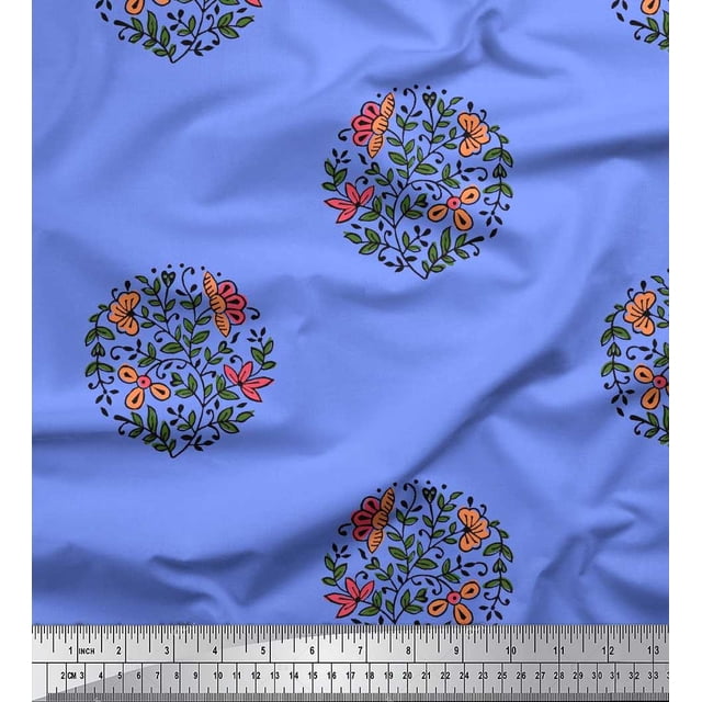 Soimoi Polyester Crepe Fabric Leaves & Floral Block Print Fabric by The Yard 42 Inch Wide