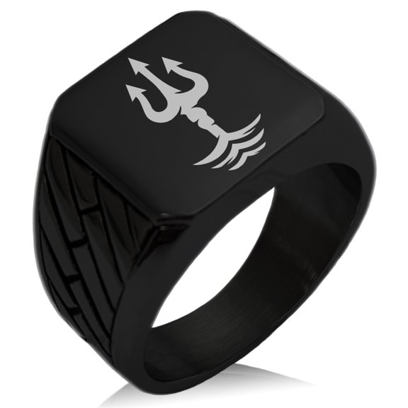 Stainless Steel Poseidon Greek God of Sea Geometric Pattern Biker Style Polished Ring