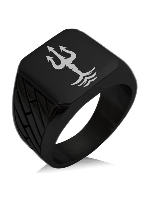 Stainless Steel Poseidon Greek God of Sea Geometric Pattern Biker Style Polished Ring