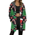 thumbnail image 2 of Womens Jacket Longline Jackets Christmas Print Winter Cozy Lined Full Zip Outerwear for Cold Weather Winter Coats for Women Black L, 2 of 5