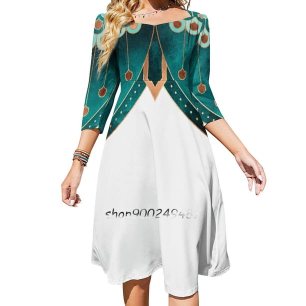 Sirena 1 dulce vestido elegante para mujer coreano kawaii vestido de cuello cuadrado gráfico sirena escamas de pez cuento agua mar océano l