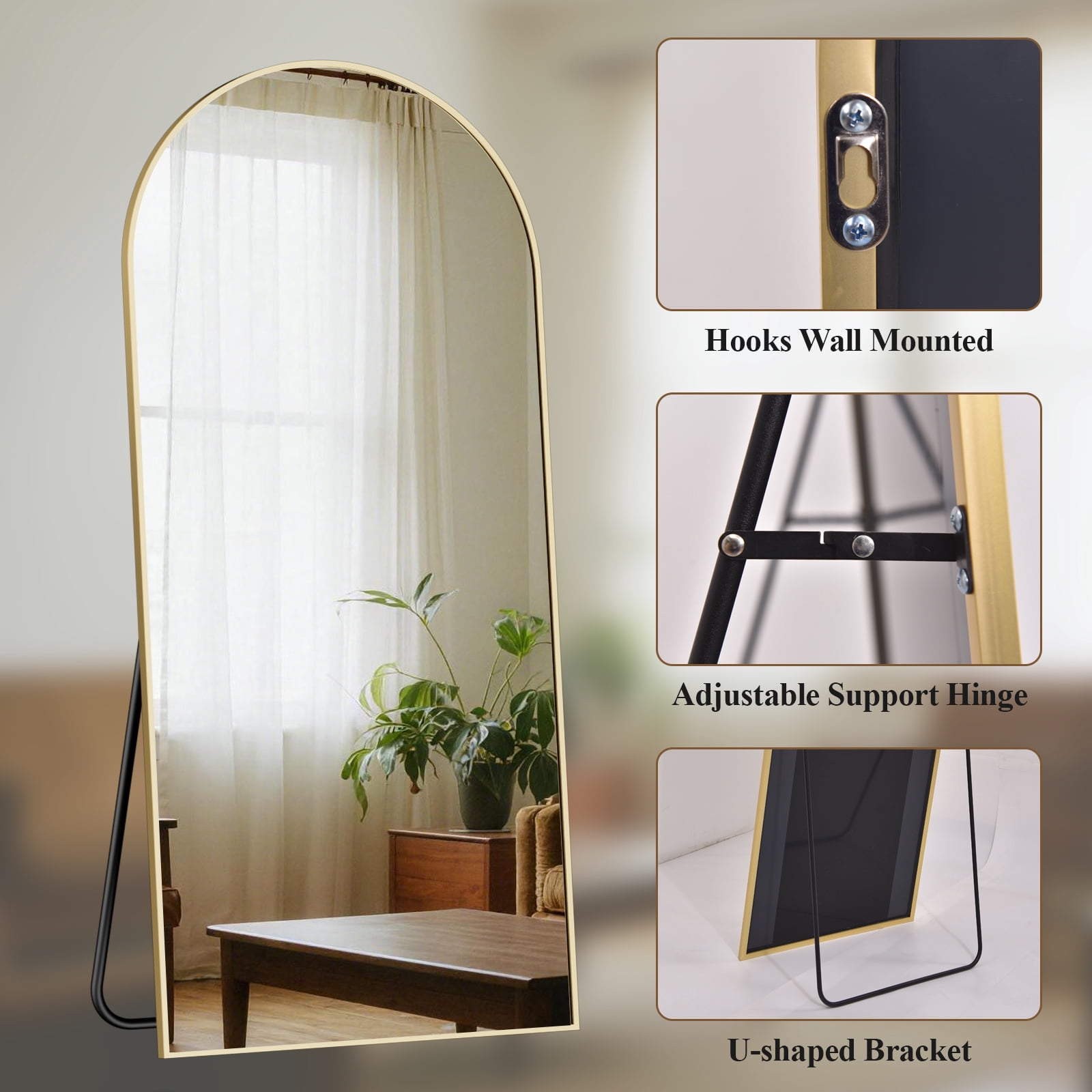 AUROMIR 71"x30" Arched Full Length Mirror Floor Mirror, Gold