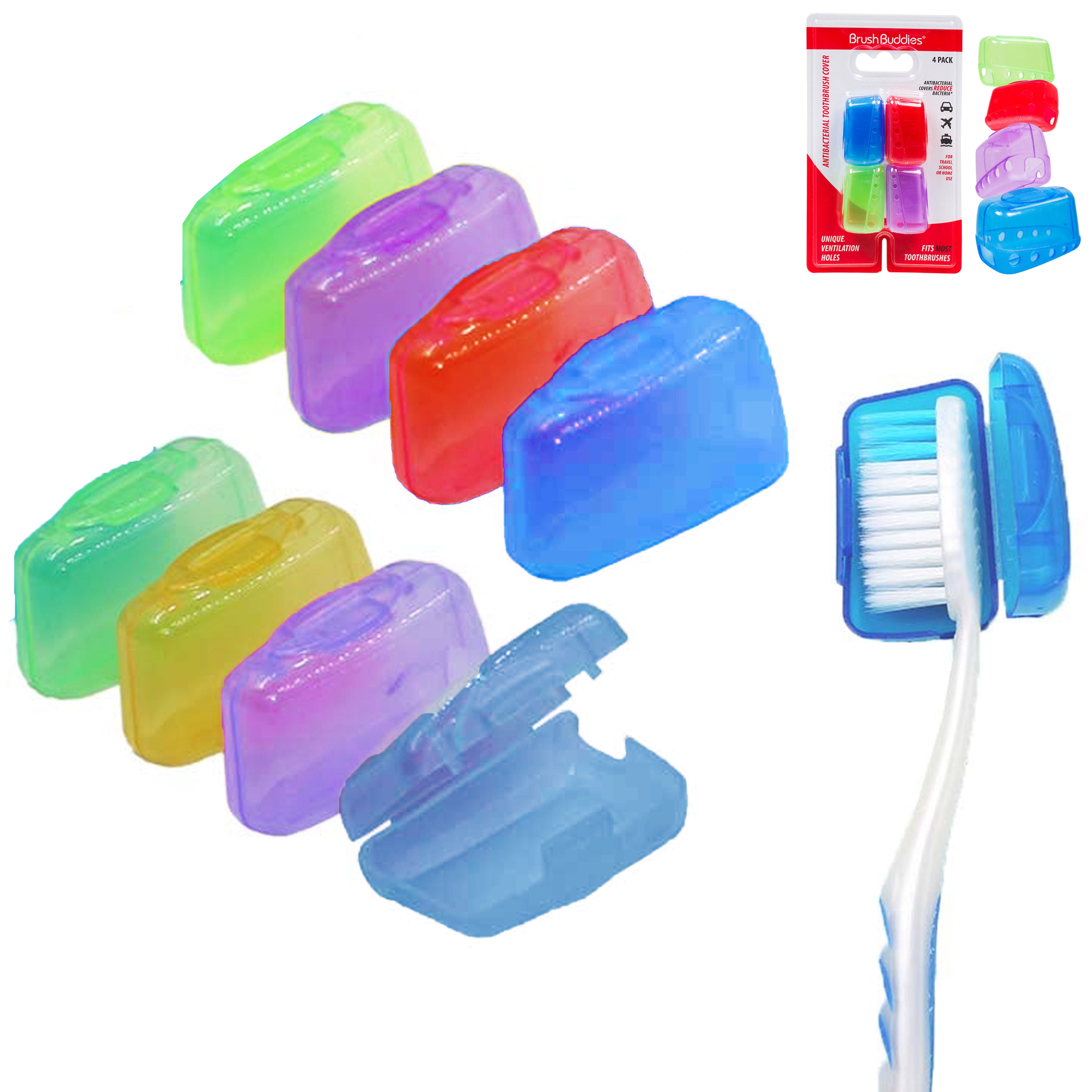 Brushes Holidays Family Pack 4 x Toothbrush Case Travel Cover ~ Plastic Holder 