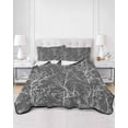 thumbnail image 2 of Quilts Queen Size Bedding Set, Dark Grey Botanical Lightweight Quilted Comforter, Vintage Floral Plants Branch Soft Reversible Bedspread Coverlet with Pillow Covers for All Season, 90" x 96", 2 of 7