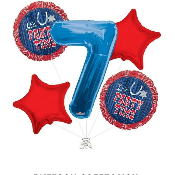 7th Red & Blue Bandana Birthday Balloons Decoration Supplies Party Time Rodeo
