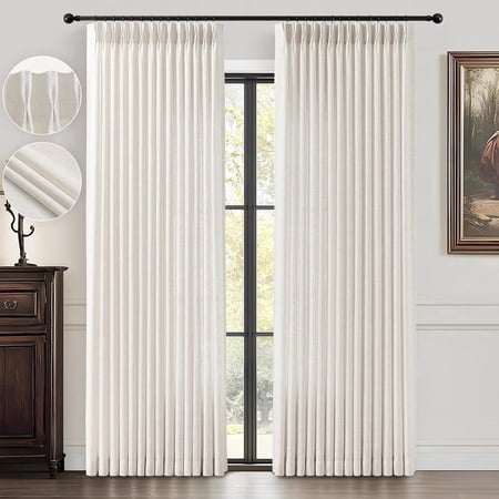 galenzoov 40×90 inch 2 panels pinch pleated linen curtains for home light filtering airy & privacy protection breathable window drapes for bedroom living room office natural