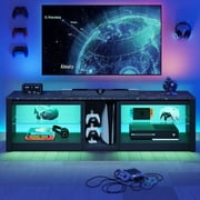 Bestier TV Stand for TVs up to 70 with LED Light, Entertainment Center for PS5 with Shelves, Black Marble