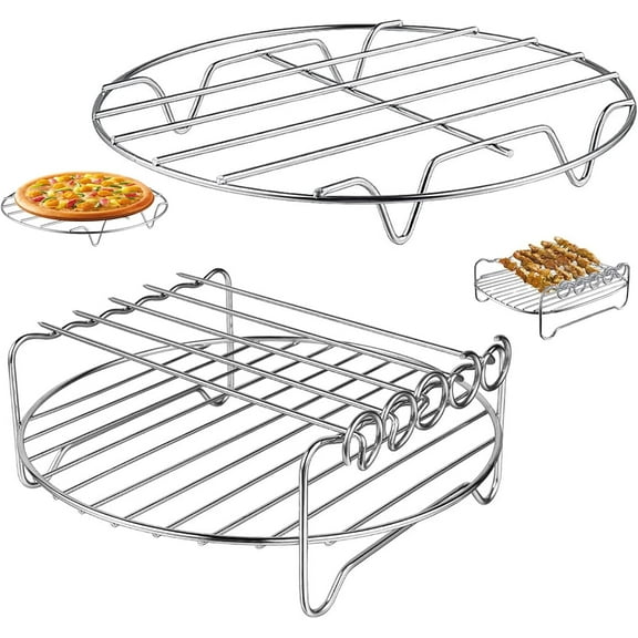 Air Fryer Rack for Air Fryer Oven, Set of 2 Multi-purpose Air Fryer Accessories Metal Double Layer Wire Rack with Skewer for Ninja, Cosori, Instant Pot, GourmiaDishwasher Safe