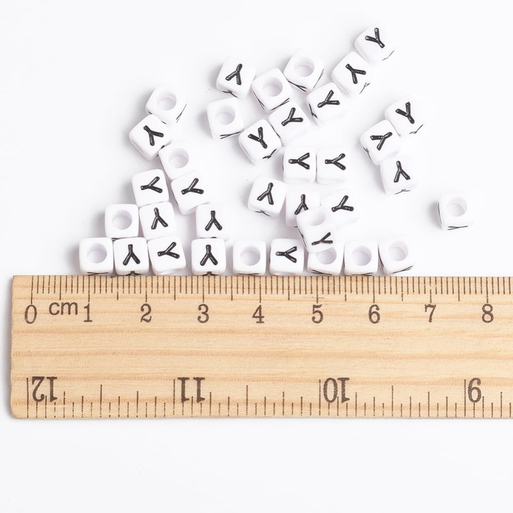 500g Acrylic Horizontal Hole Letter Beads Cube White Letter Y Size: 6mm wide 6mm long 6mm high hole: 3.2mm 2600pcs/500g