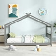 thumbnail image 2 of Costway Twin Size House Bed with Roof Wooden Low Floor Bed No Box Spring Needed Grey, 2 of 9