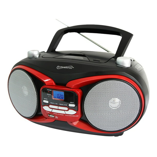 SuperSonic SC-504 Portable MP3 and CD Player with AM/FM Radio, Red ...
