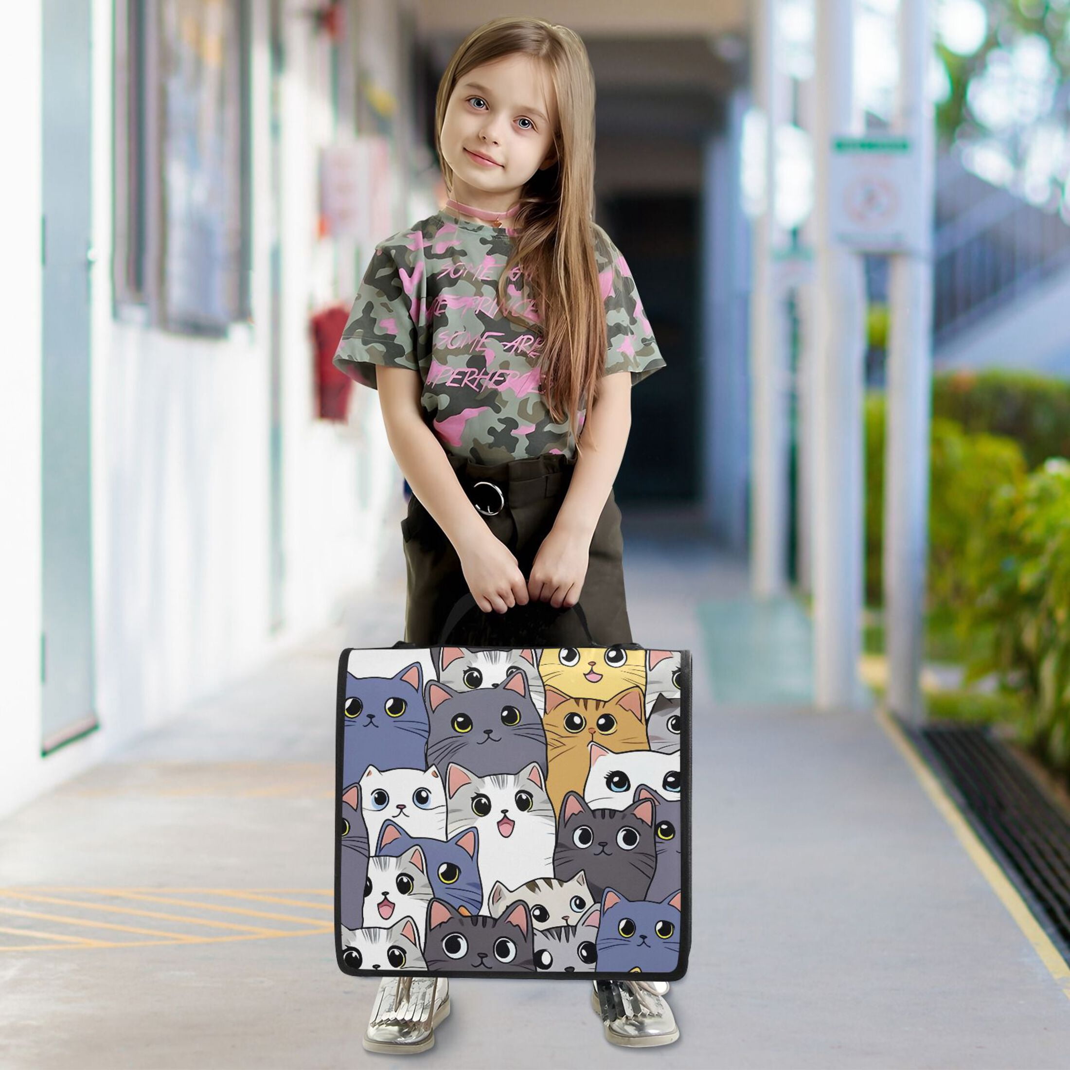 ALAZA Zipper Binder Colorful Doodle Cute Cats 3 Ring Trapper Keeper File Folder Organizer Bag