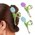 thumbnail image 1 of Pinza para el pelo para mujer, incluye 2 pinzas para el pelo grandes de metal antideslizantes y resistentes, color morado y azul, 1 of 5
