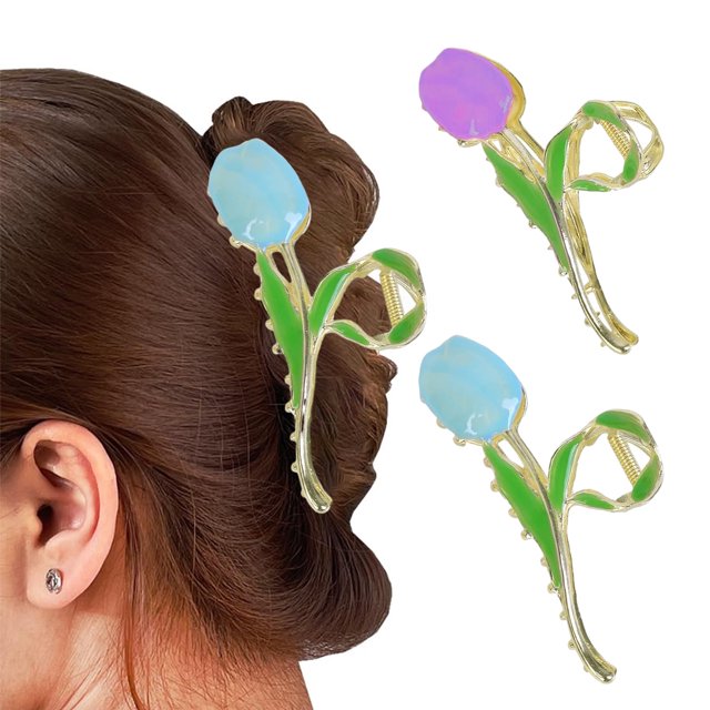 Pinza para el pelo para mujer, incluye 2 pinzas para el pelo grandes de metal antideslizantes y resistentes, color morado y azul