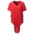 thumbnail image 2 of A2Y Women's Loose Fit Short Sleeve Button Down Front Tie Top Ruby L, 2 of 7
