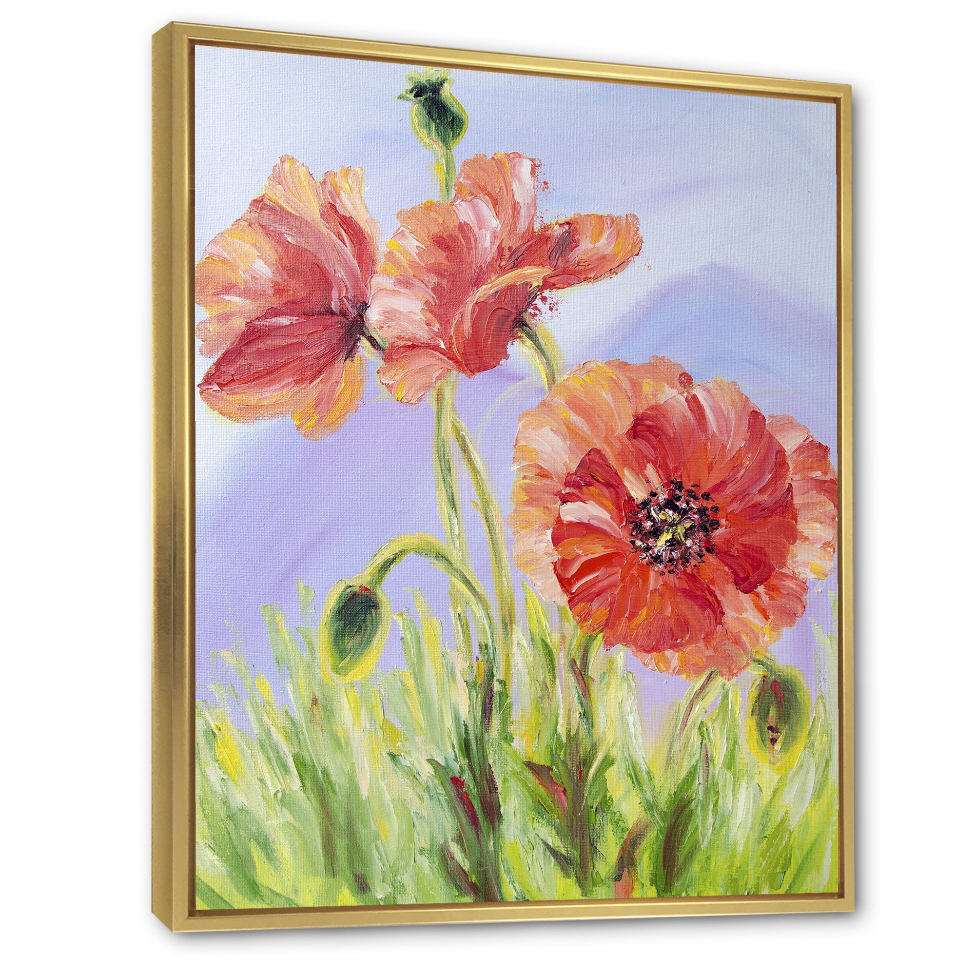 Designart 'Blossoming Poppies At Dawn' Traditional Framed Canvas Wall Art Print