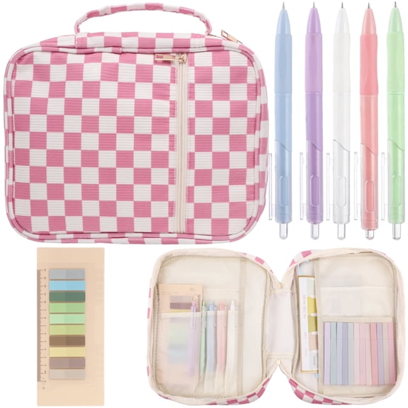 Bible Cover Case for Women, Checkered Corduroy Large Bag with Zipper and Handle, Bible Study Supplies Included, Dustproof Multi-Pocket Organizer for Women Christian Gifts (Pink)