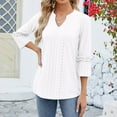thumbnail image 5 of HAPIMO Women's Trendy Loose Eyelet Tops Dressy Tunic Summer Tees 3/4 Sleeve for Teen Girls V Neck Pullover Elegant Casual Relaxed Blouses Solid Color Hollow White, 5 of 6