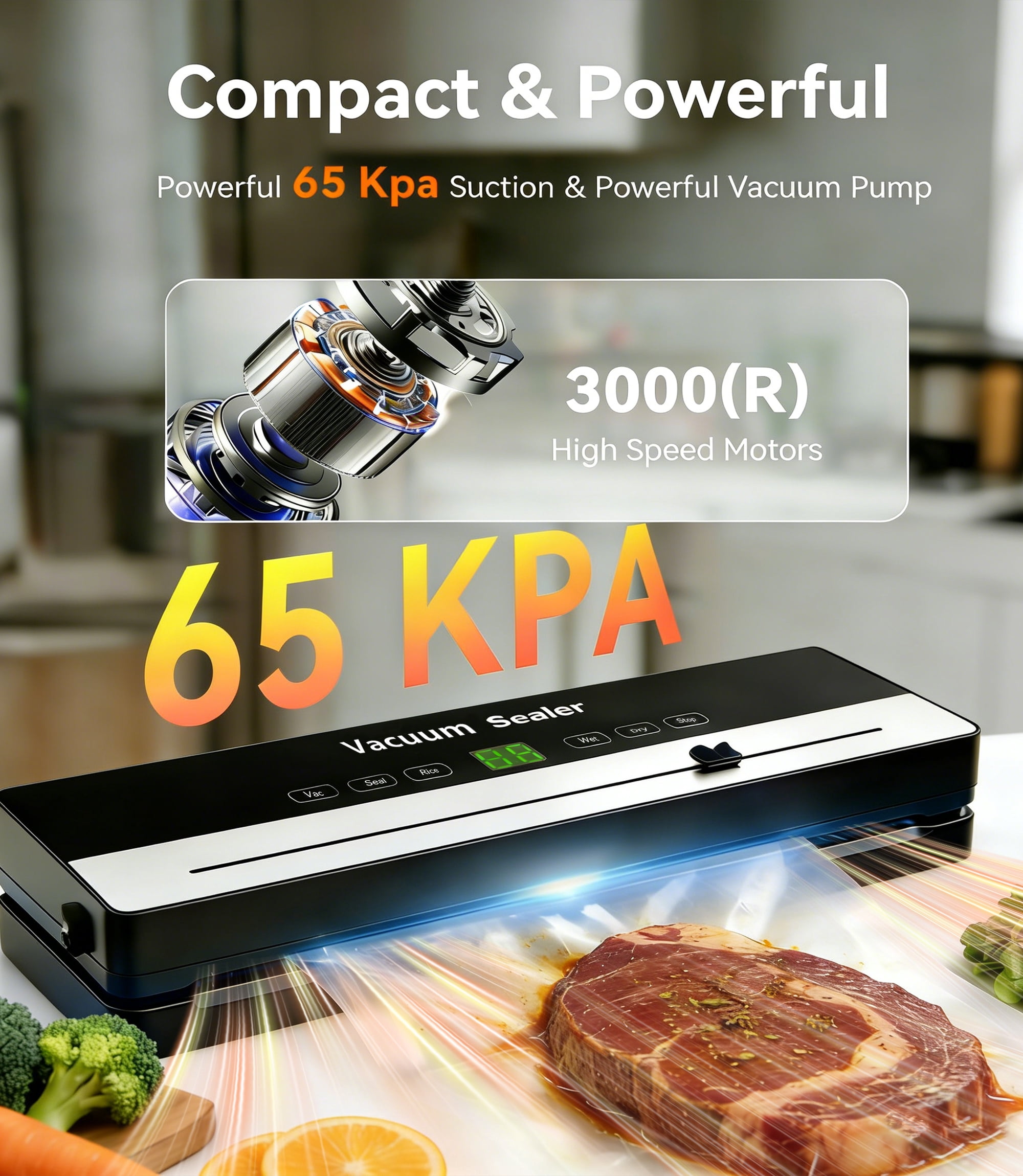 M Buder Vacuum Sealer Machine 16.5in, Automatic Sealing for Food Storage with Cutter, 5 Modes, Residential, Commercial