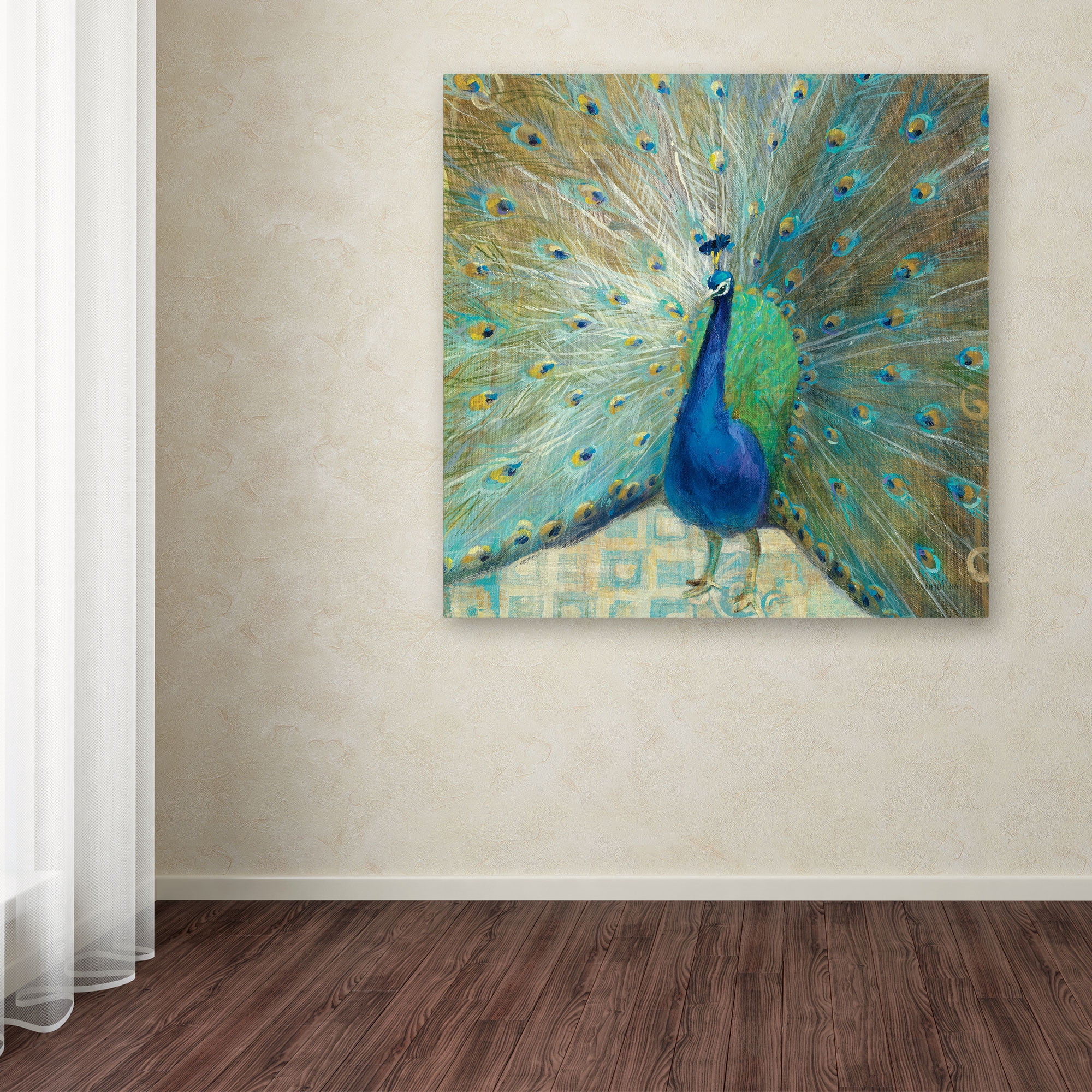 Trademark Fine Art 'Blue Peacock on Gold' Canvas Art by Danhui Nai