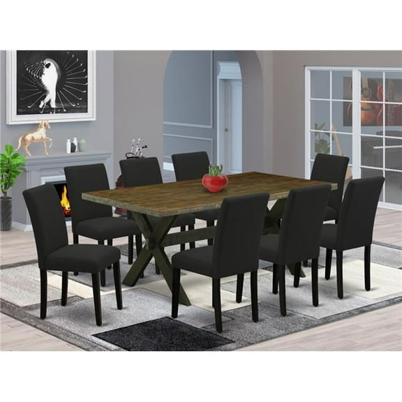 9 Piece X-Style Dining Room Table Set - Black