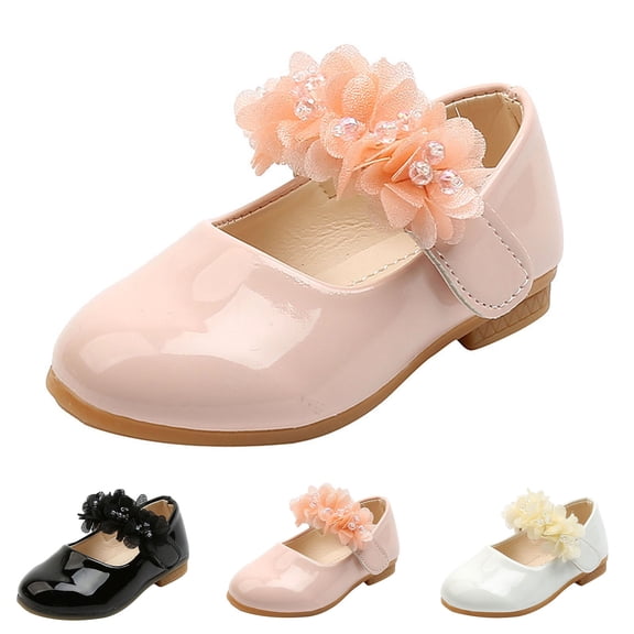 Dpytoraw Girls Leather Flower Mary Jane Dress Shoes, Toddler/Little Kid Low Heel Flats Sizes 6.5
