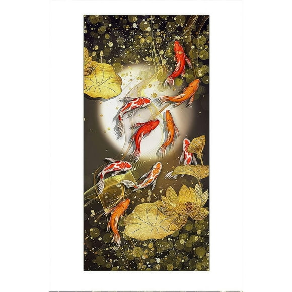 KSIW-Canvas Wall Art 9 Koi Fish Wall Art Lucky Koi Wall Poster Koi Painting Poster for Room Aesthetic Unframed 8x16inch/20x40cm