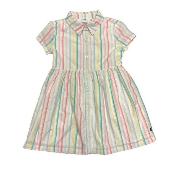 GAP Kid's Girl's 100% Cotton Short Sleeved Comfort Relaxed Fit Dress (Stripe, XS (4/5))