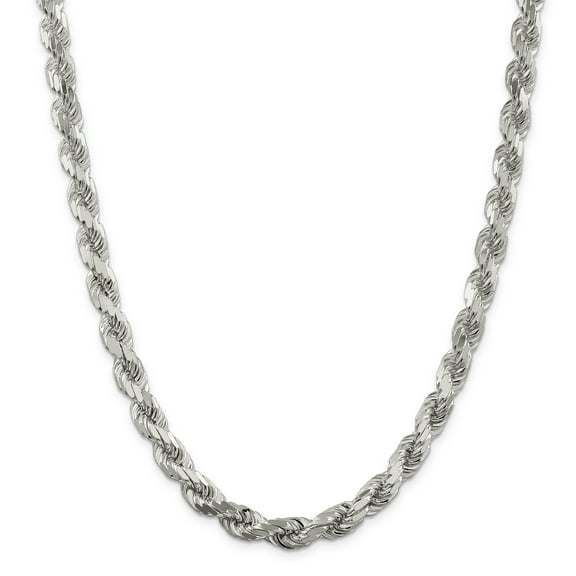 Sterling Silver 8.00mm Diamond-Cut Rope Chain (Weight: 158.25 Grams, Length: 28 Inches)