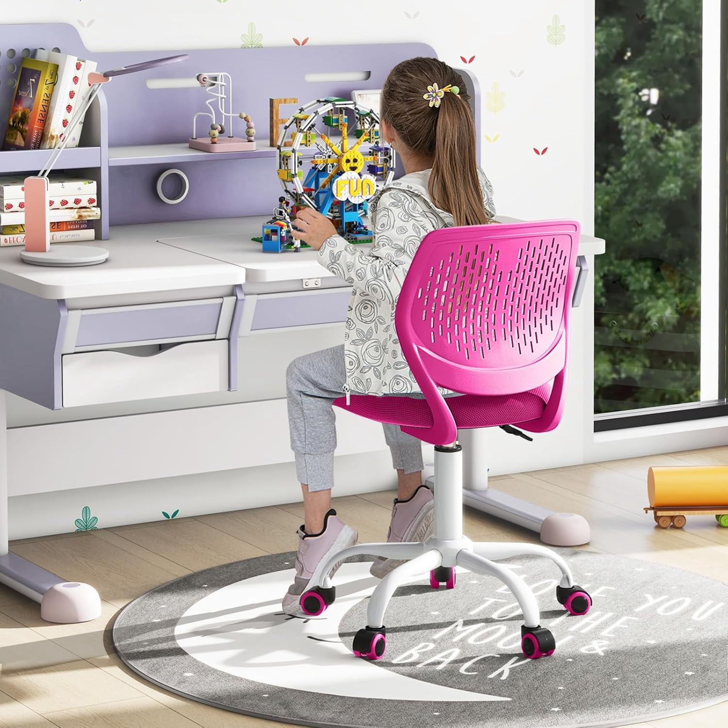 GLACER  Desk Chair, Armless Study Chair with Adjustable Height & Swivel, Low Back, Ergonomic Rolling Office Chair Computer Chair for Teens, Children (Rose)