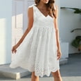 thumbnail image 3 of VUPSGEZ Knee Length Summer Dresses Women'S Solid Color Eyelet Embroidery Scallop Sleeveless Suspender Embroidered Jacquard Hollow Bow V Neck Mini Skirt Dress Cute Summer Dress(White,M), 3 of 7