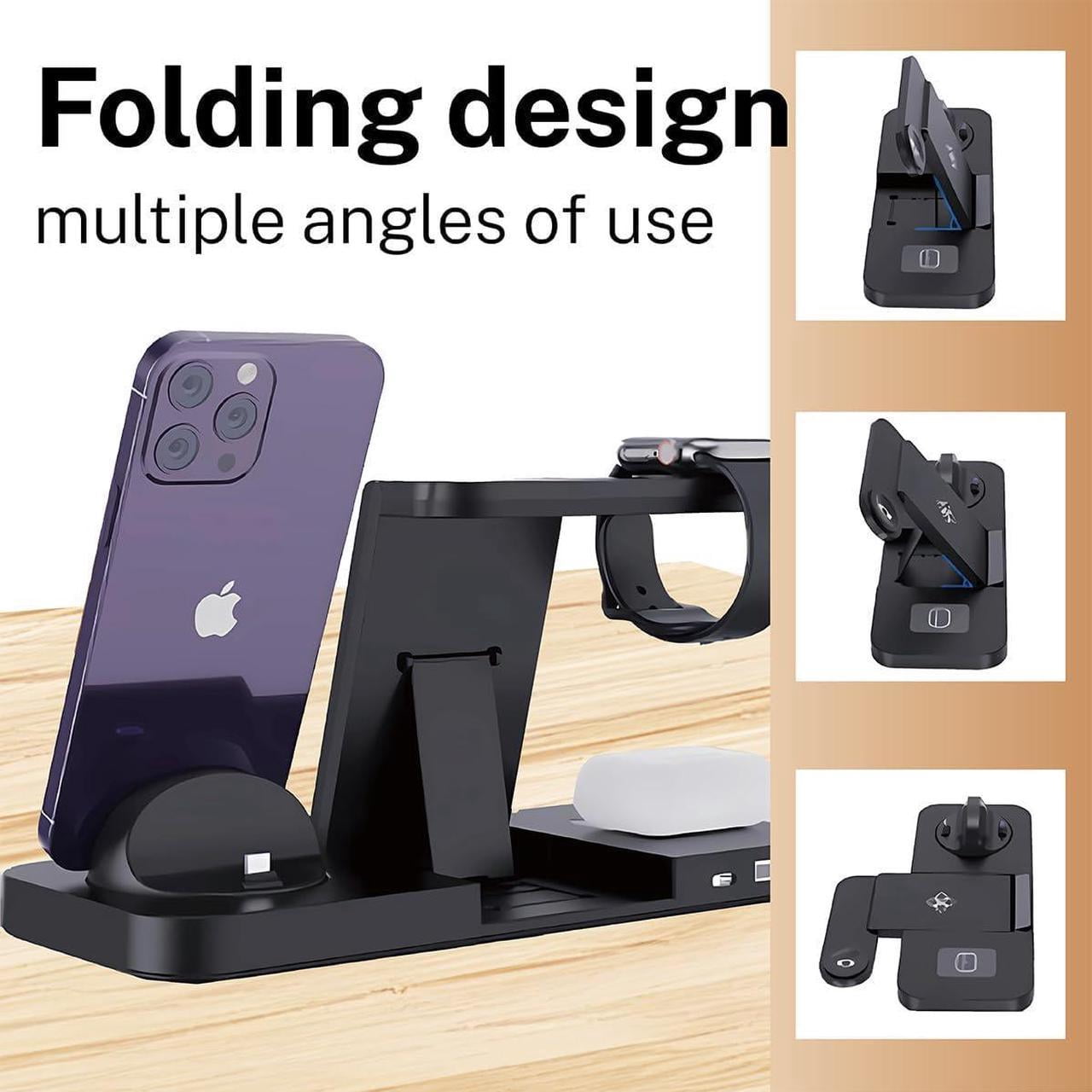 6-in-1 Fast Wireless Charging Station for iPhone 16/15/14/13 Series, Apple Watch Ultra/9/8/7/6/5/4/3/2/1, AirPods Pro/1/2,18W Qi-Certified Wireless Charger with QC 3.0 Adapter