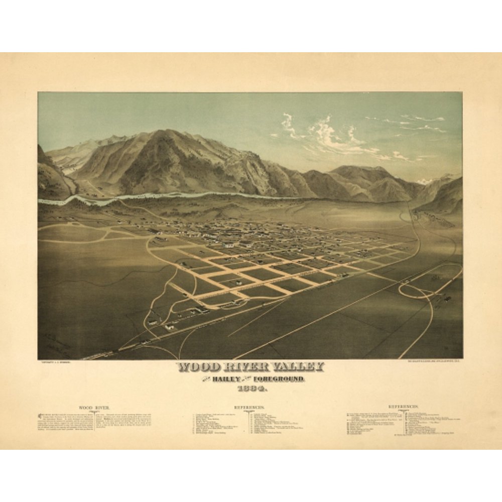 Old Map of Hailey Idaho 1884 Blaine County Stretched Canvas (36 x 54