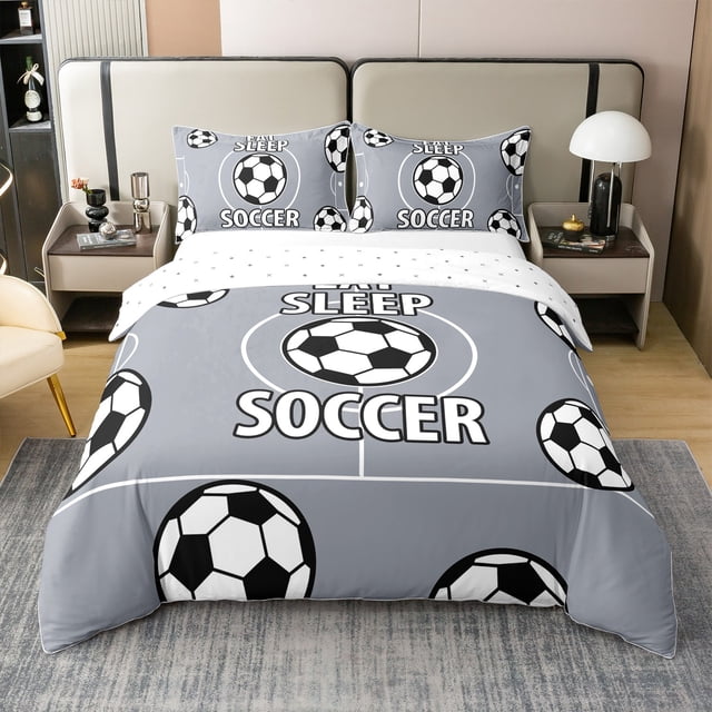 Erosebridal Housse de Couette en Coton 100 % avec Imprimé Soccer Taille Complète, Ensembles de Literie Rétro Soccer Américain Taille Complète, Décor Moderne de Ballons, Réversible (Sans Couette)