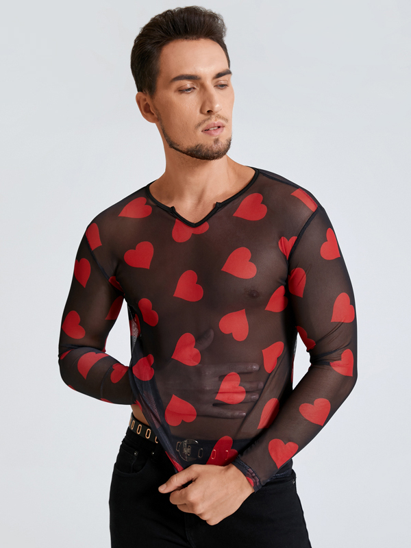 Men's Long Sleeve Heart Printed See 