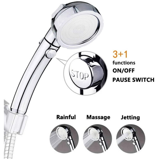 High Pressure Handheld Shower Head with ON/Off Pause Switch 3Settings